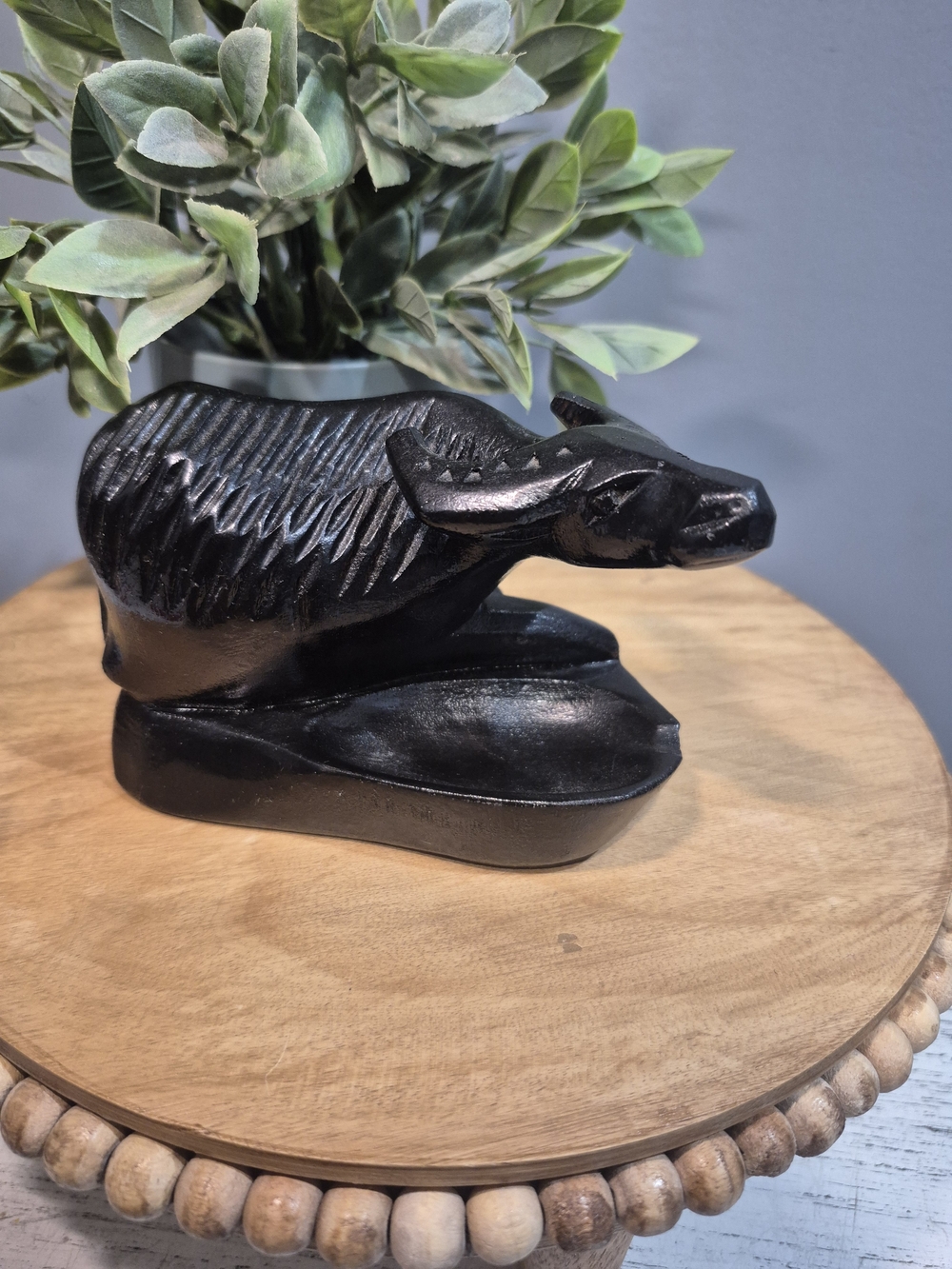 Vintage Hand-Carved Black Wood Buffalo Ash Tray Excellent Condition